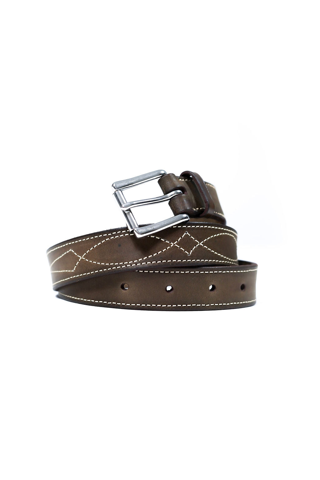 ceinture en cuir havane surpiqures cavalier