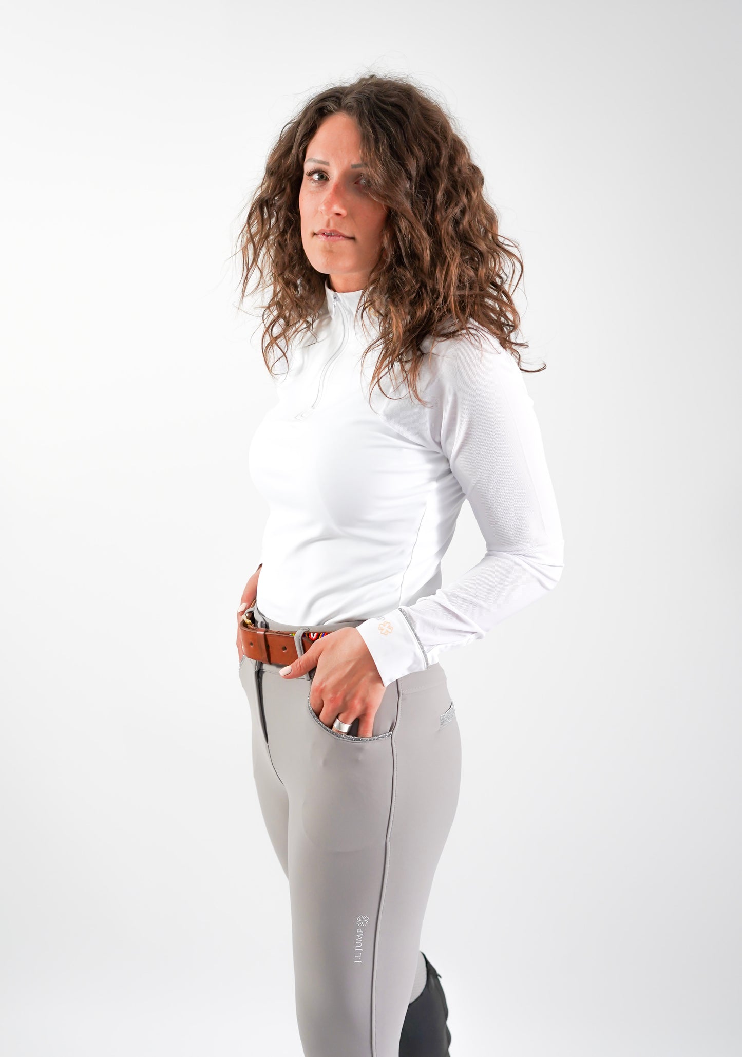 polo femme équitation blanc ajusté