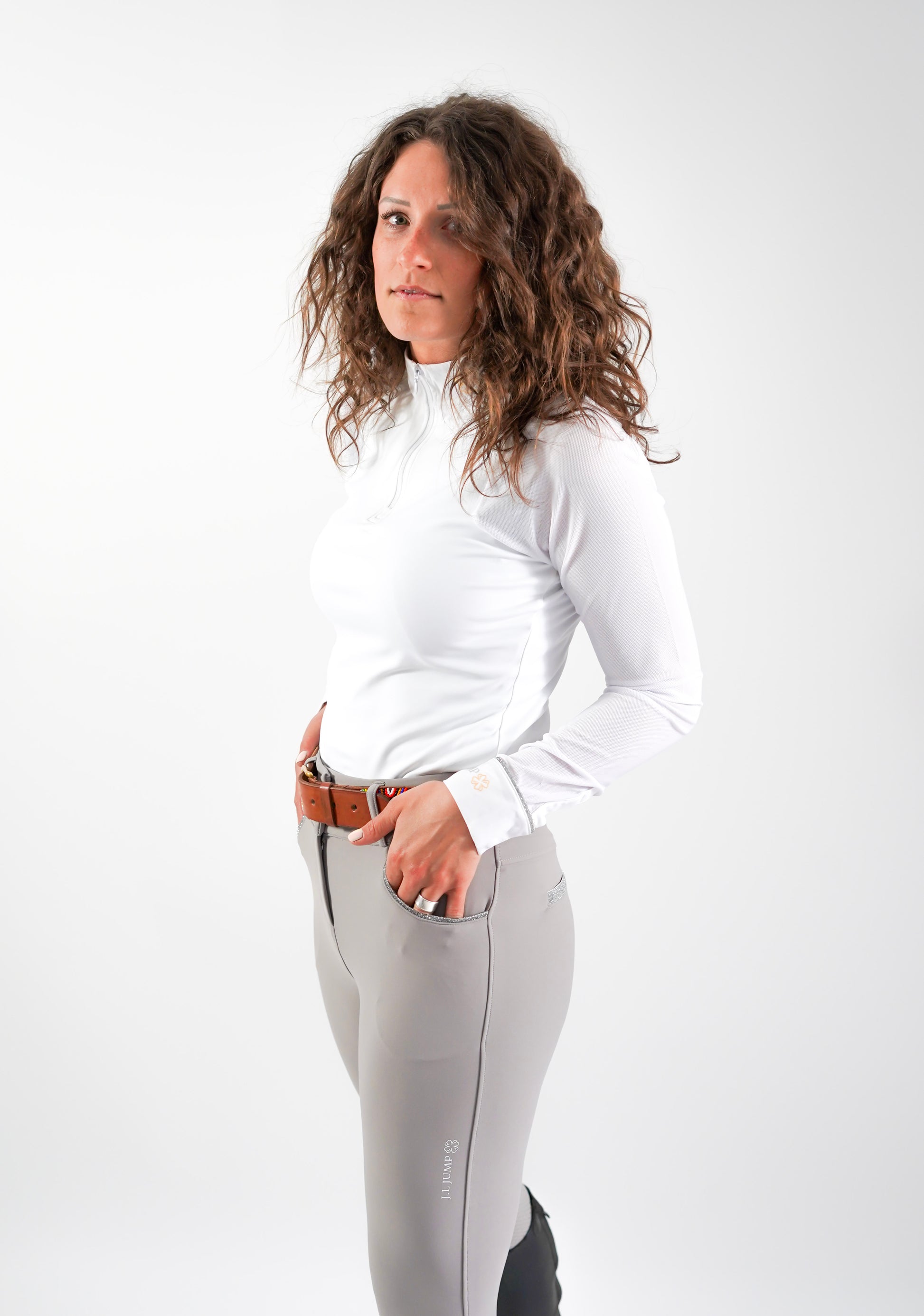 polo femme équitation blanc ajusté